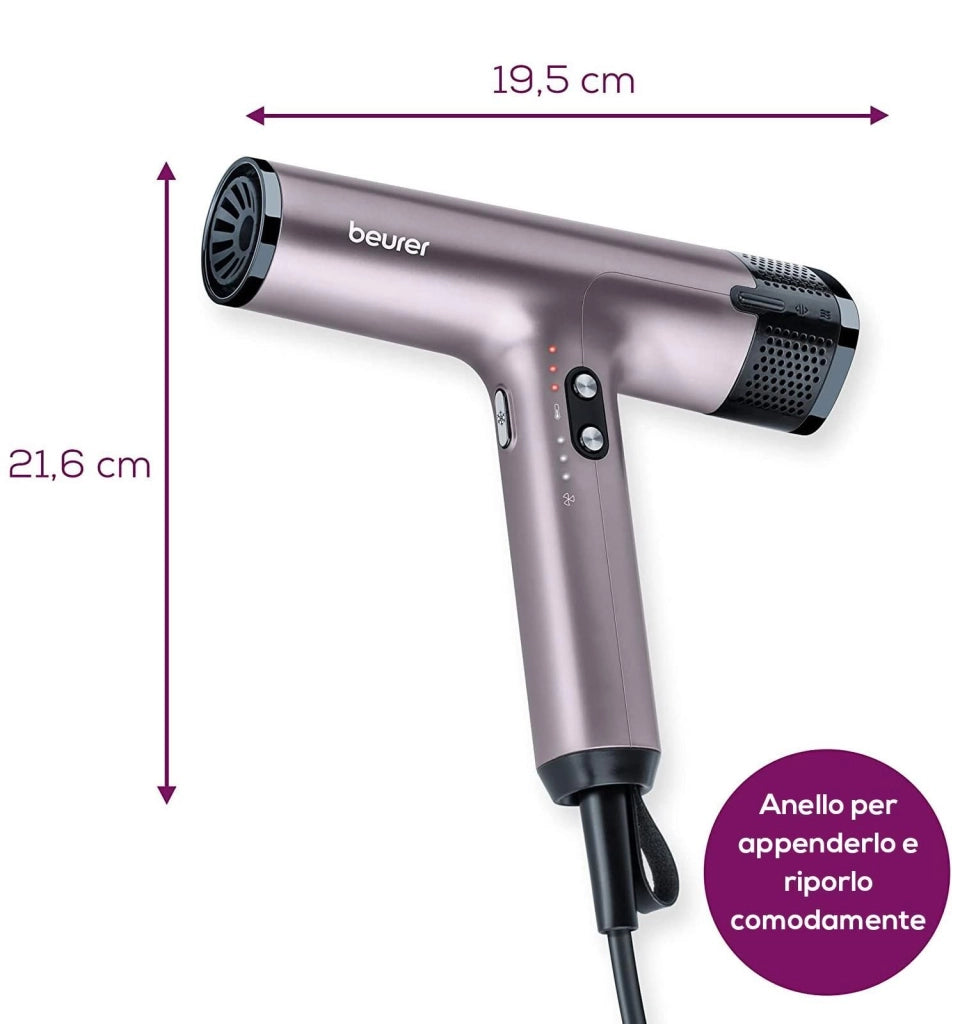 Beurer Asciugacapelli HC 100, Phon Potente da 1700 W per un'Asciugatura Rapida e Delicata e Acconciatura Precisa, 4 Livelli di Temperatura e Ventola, Bocchetta per Styling e Diffusore