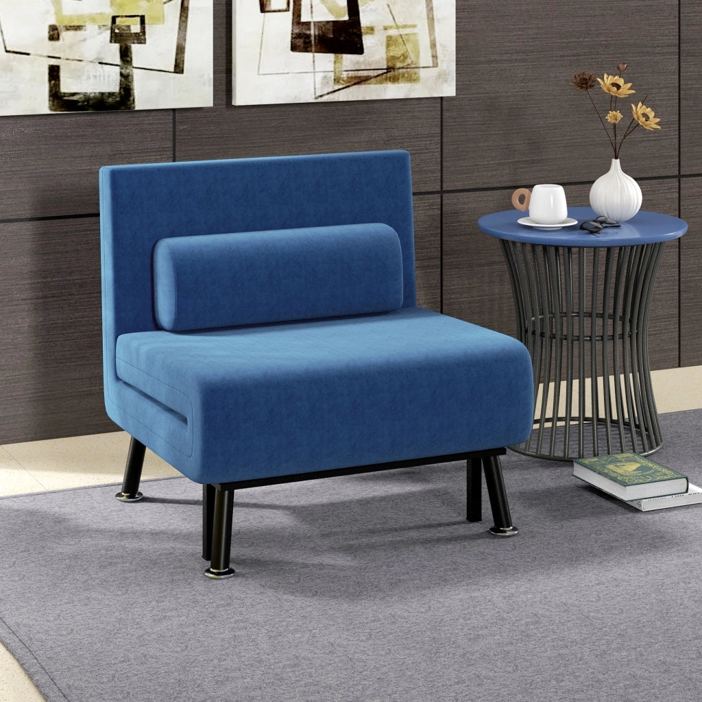 Poltrona Letto ¨C Minimal ¨C Tessuto Effetto Lino, Blu Scuro, 75x70x75 cm
