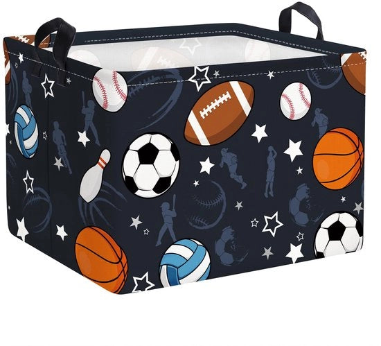 Cesta Sportiva Blu per Ragazzi da Basket e Calcio, 40x30x30 cm, Opimetà Acquatica, Cassetto per Abbigliamento e Giocattoli dei Bambini