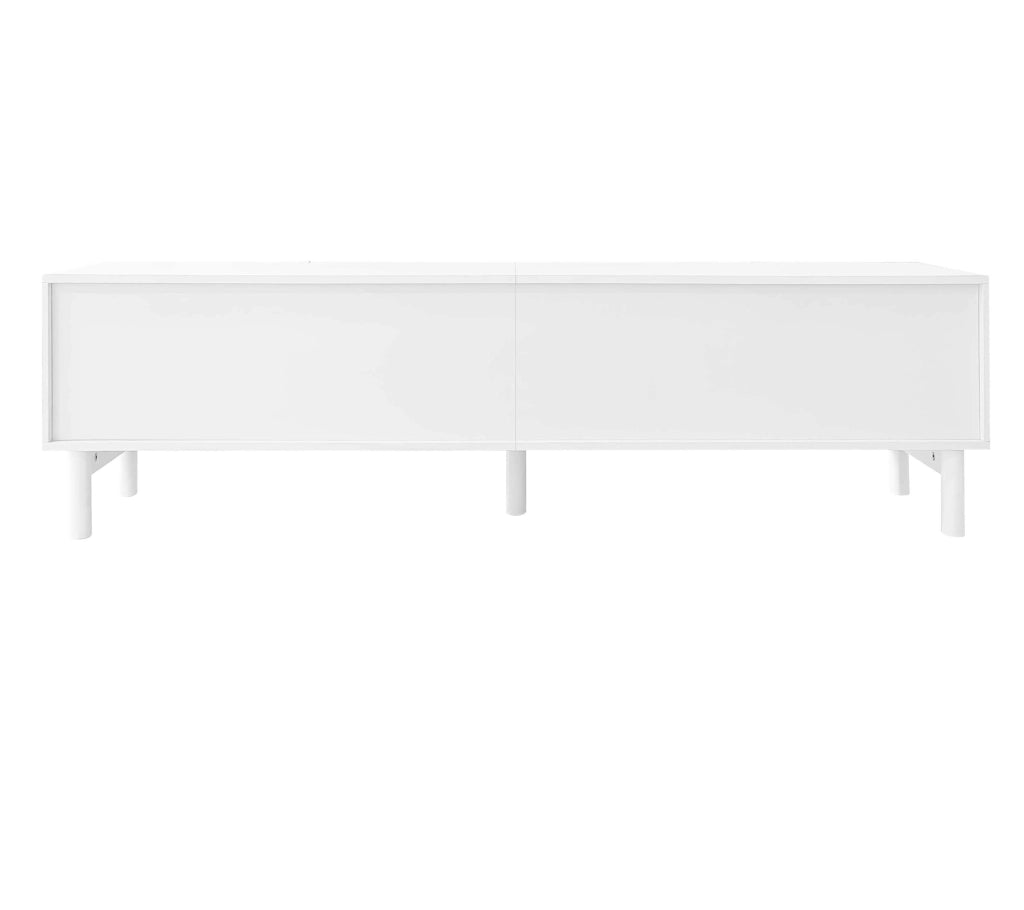 Mobile TV bianco 169x35x45,5 cm con ante ondulate, ripiani e gambe