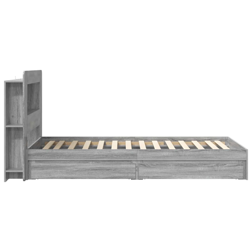 Letto singolo | Letto per adulti | Telaio del letto con storage Sonoma grigio 90 x 190 cm