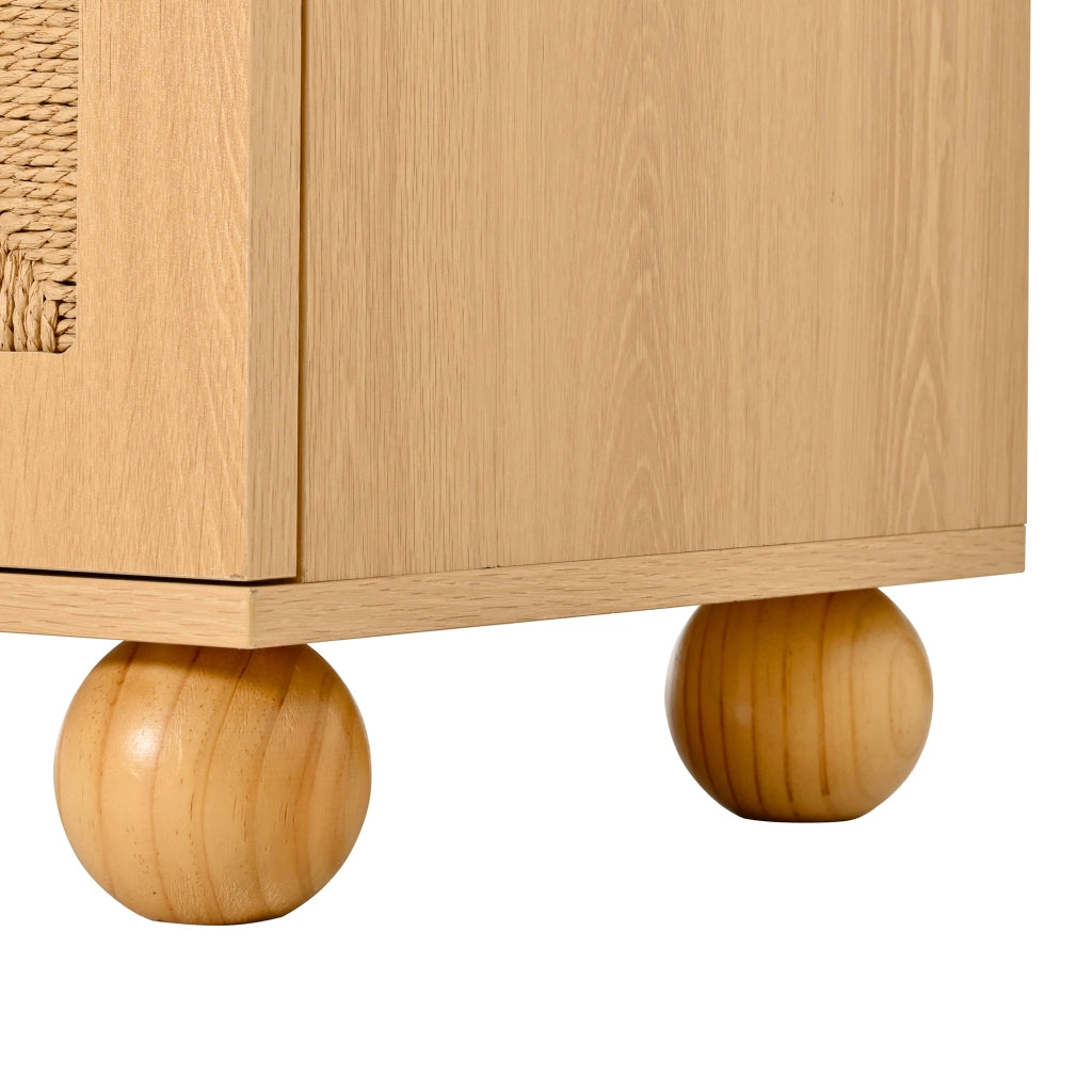 Mobile contenitore a tre sezioni con ante in intreccio ad arco e ripiano regolabile naturale 80 × 40 × 180 cm