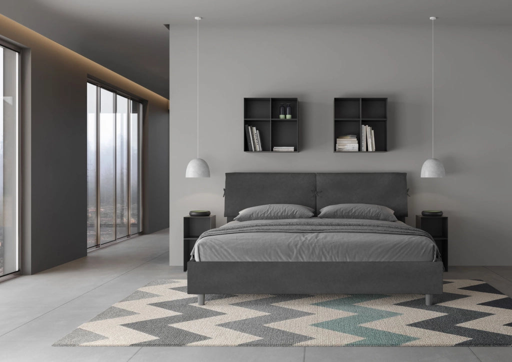 BS COM Letto matrimoniale king size senza rete imbottito 200x210 microfibra grigio
