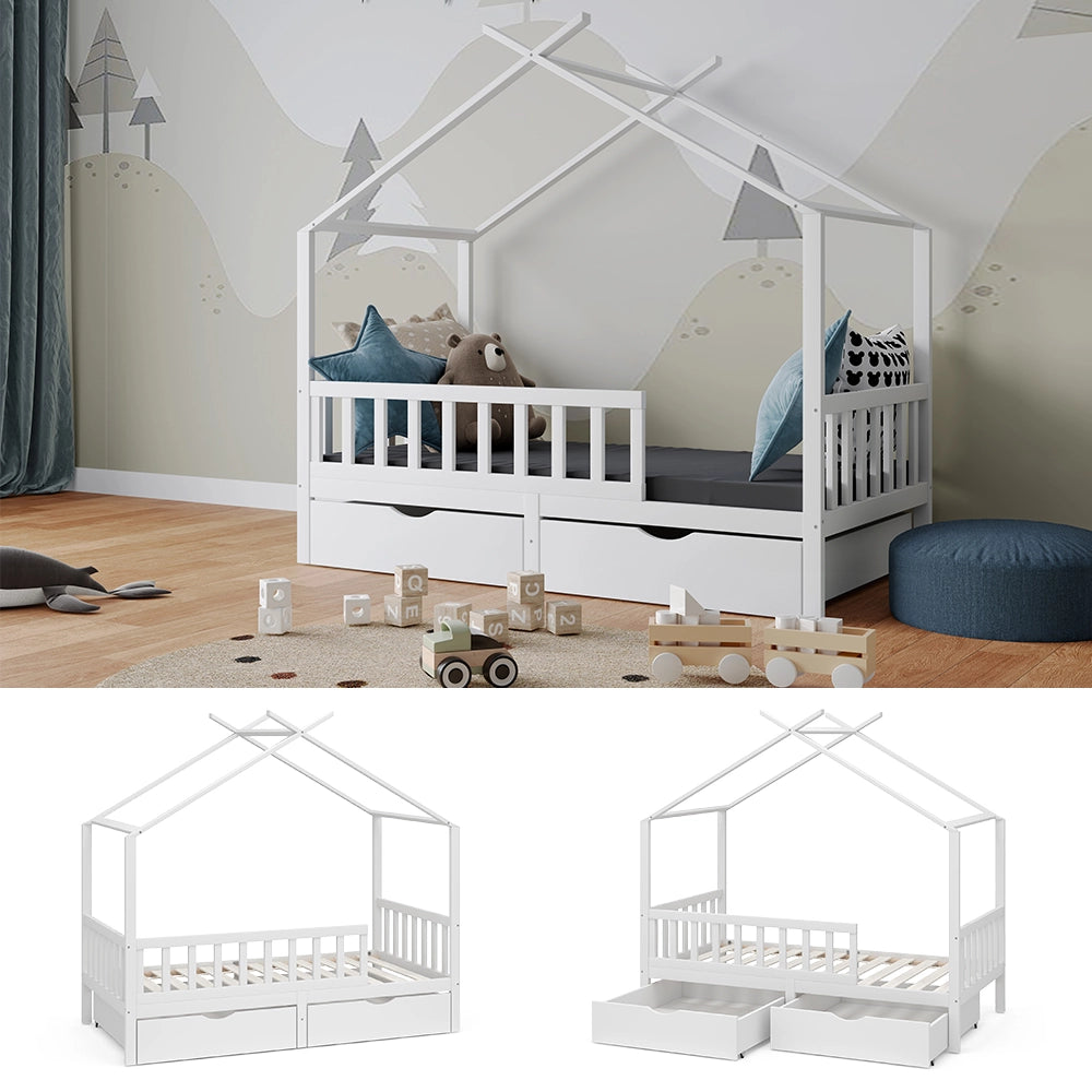 Vitalispa Letto montessori bambini Bianco 80x160 cm con 2 cassetti