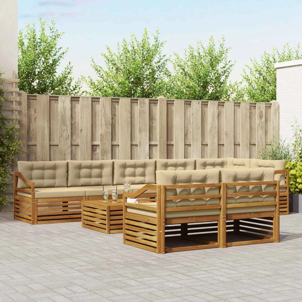 Set di divani da esterno con cuscino 9 pcs Naturale e Beige 3373718