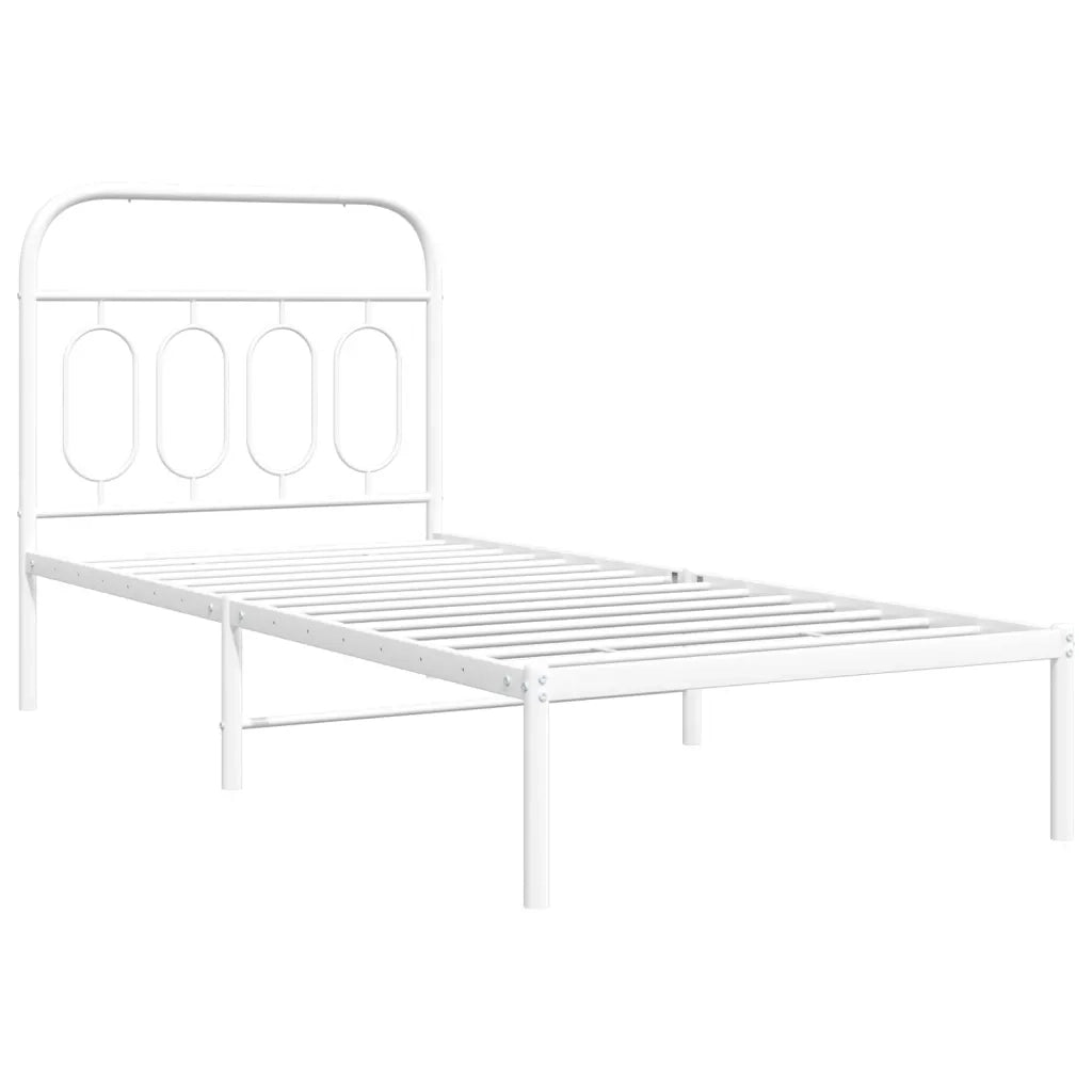Letto singolo | Letto per adulti | Giroletto con Testiera Metallo Bianco 80x200 cm