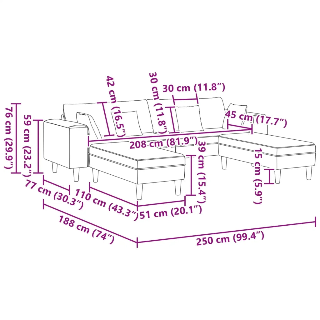 Divano 3 pcs Grigio scuro 250 x 188 x 76 cm Velluto 3335173