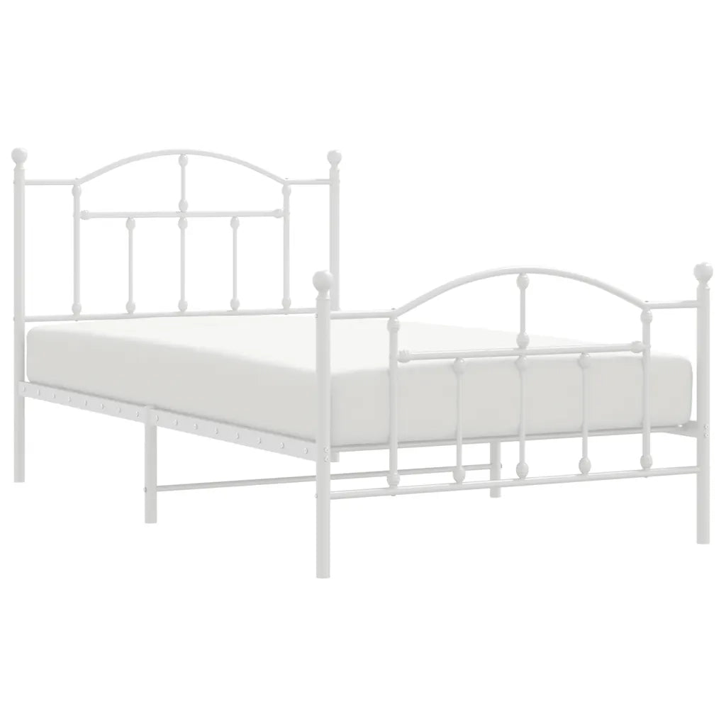 Letto singolo | Letto per adulti | Giroletto con Testiera e Pediera Metallo Bianco 100x190 cm