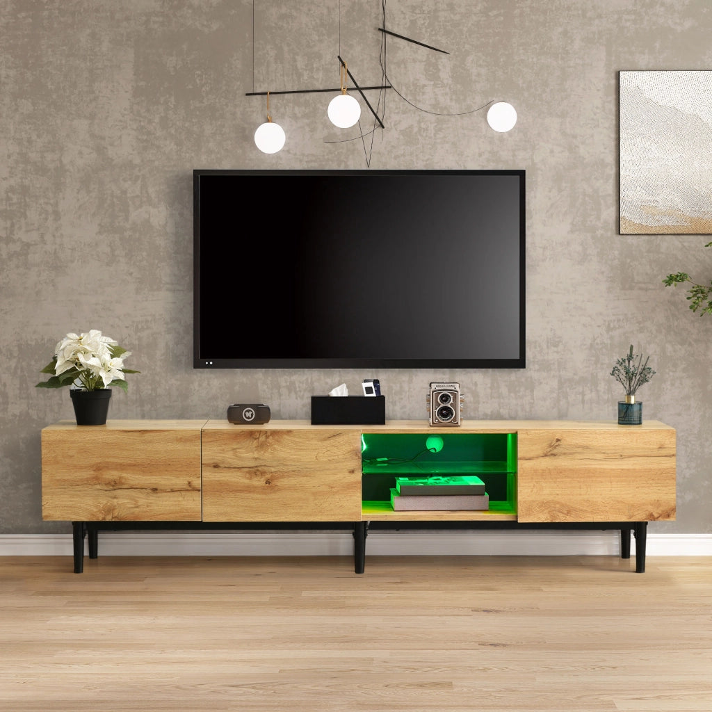 Mobile TV con LED regolabili via app; 3 vani con ante a pressione; MDF rovere chiaro e nero 175 × 31 × 41 cm