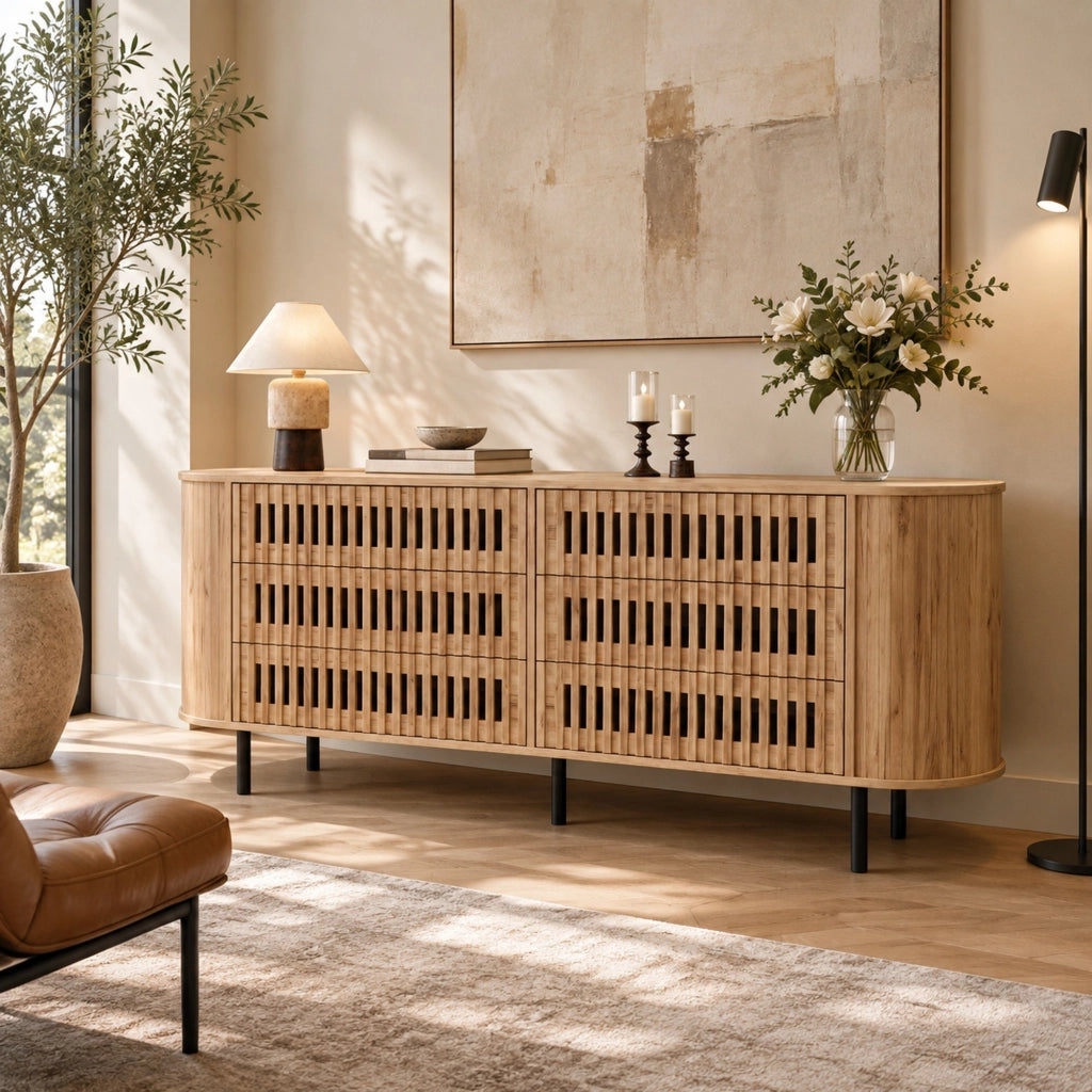 Madia 160x40x70 cm con 6 cassetti in MDF effetto legno naturale HAVRYA