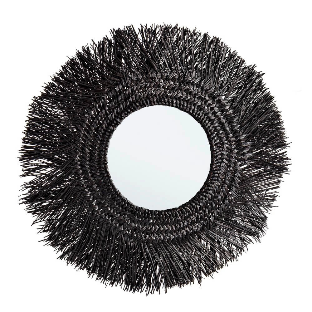 Specchio Rotondo con Cornice in Fibra di Bambù Mendong Nero - ADAMS