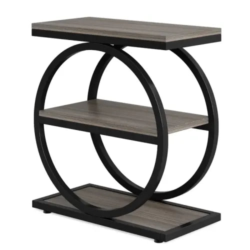 TAVOLINO A 3 RIPIANI NERO/GRIGIO IN MDF E METALLO