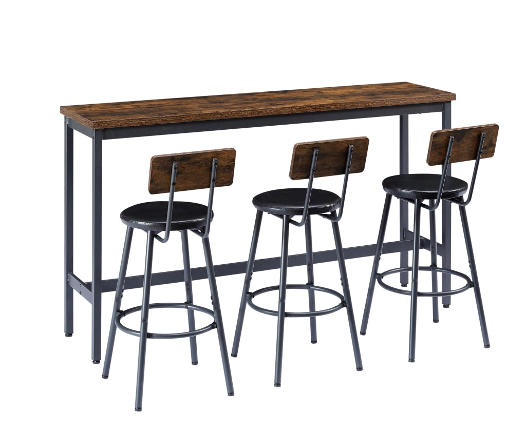 Set bar industriale con tavolo alto e 3 sgabelli imbottiti, colore rustico marrone e nero