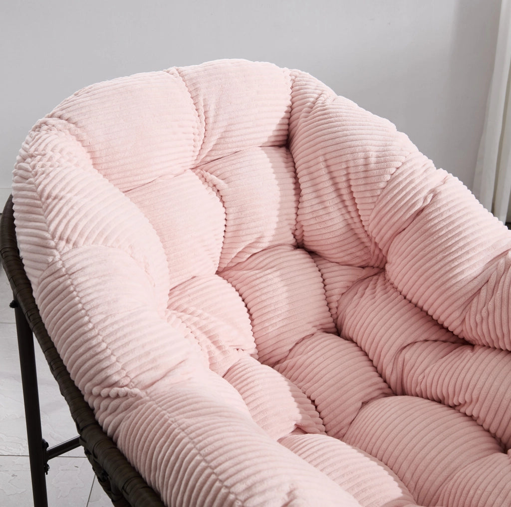 Sedia a Dondolo da Esterno in Rattan Sintetico con Cuscino Imbottito, 78x106x90 cm, Rosa