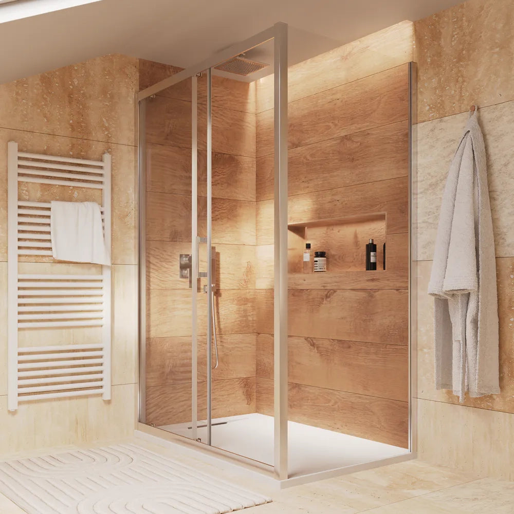 Box doccia cromato 115x90cm vetro 6mm trasparente apertura scorrevole h180cm | Sicily