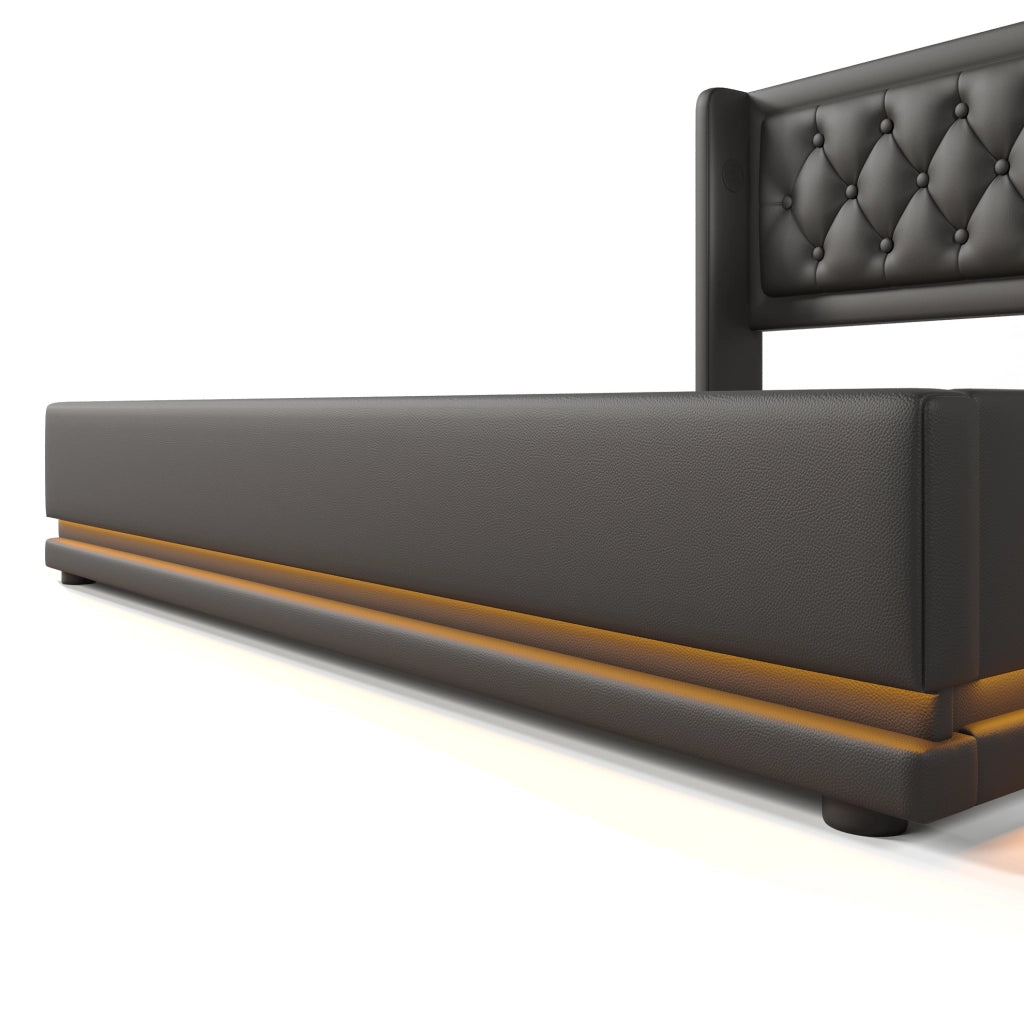 Letto matrimoniale 180x200 cm con contenitore; LED e USB-C; struttura in PU nero
