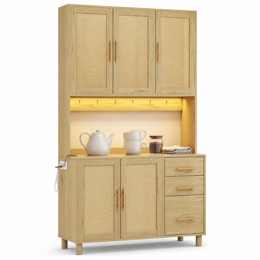 Madia da cucina in MDF con LED multicolore; prese; cassetti e ripiani regolabili