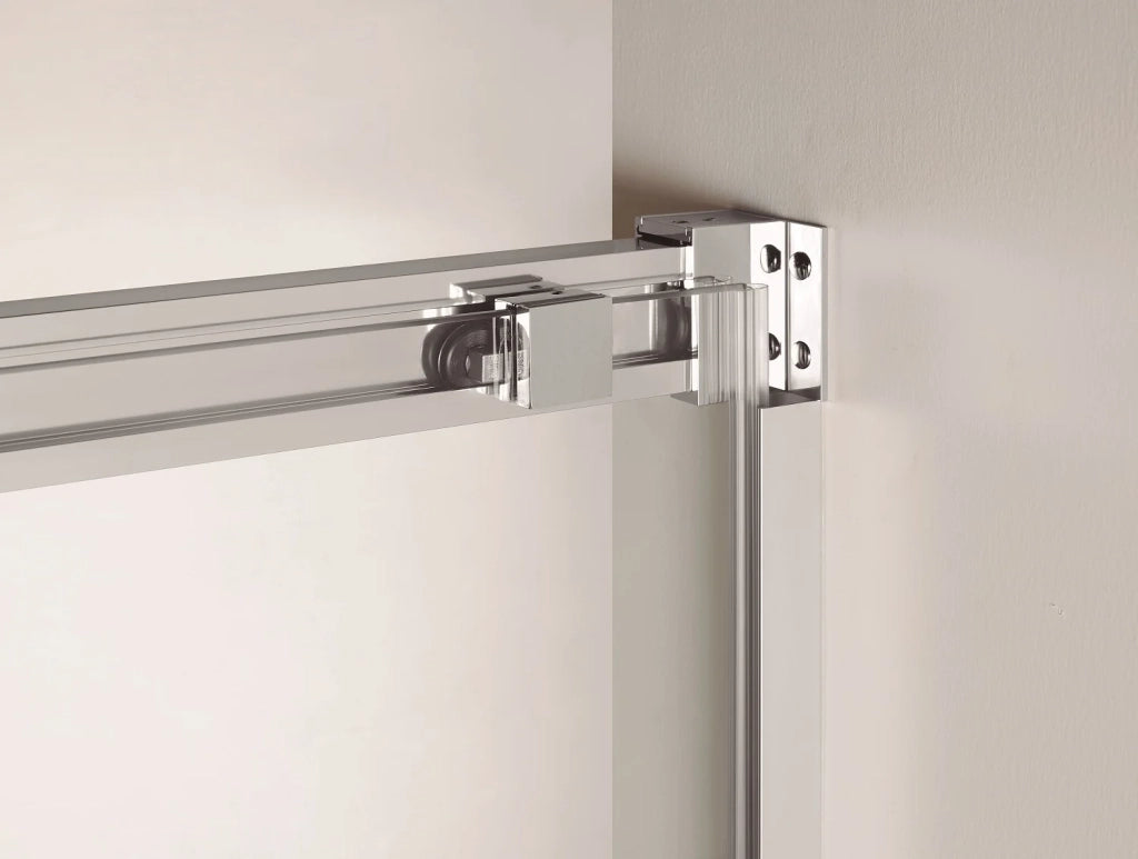 Box doccia angolare BASIC fisso + scorrevole + laterale fisso 150x90 cm (145-150/86,5-89) nichel spazzolato vetro Frost