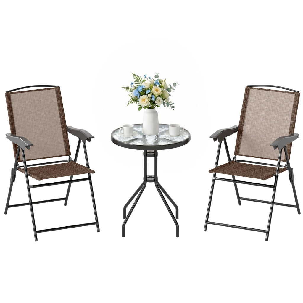 Set Tavolino con 2 Sedie Pieghevole Esterno ¨C Minimal ¨C Marrone