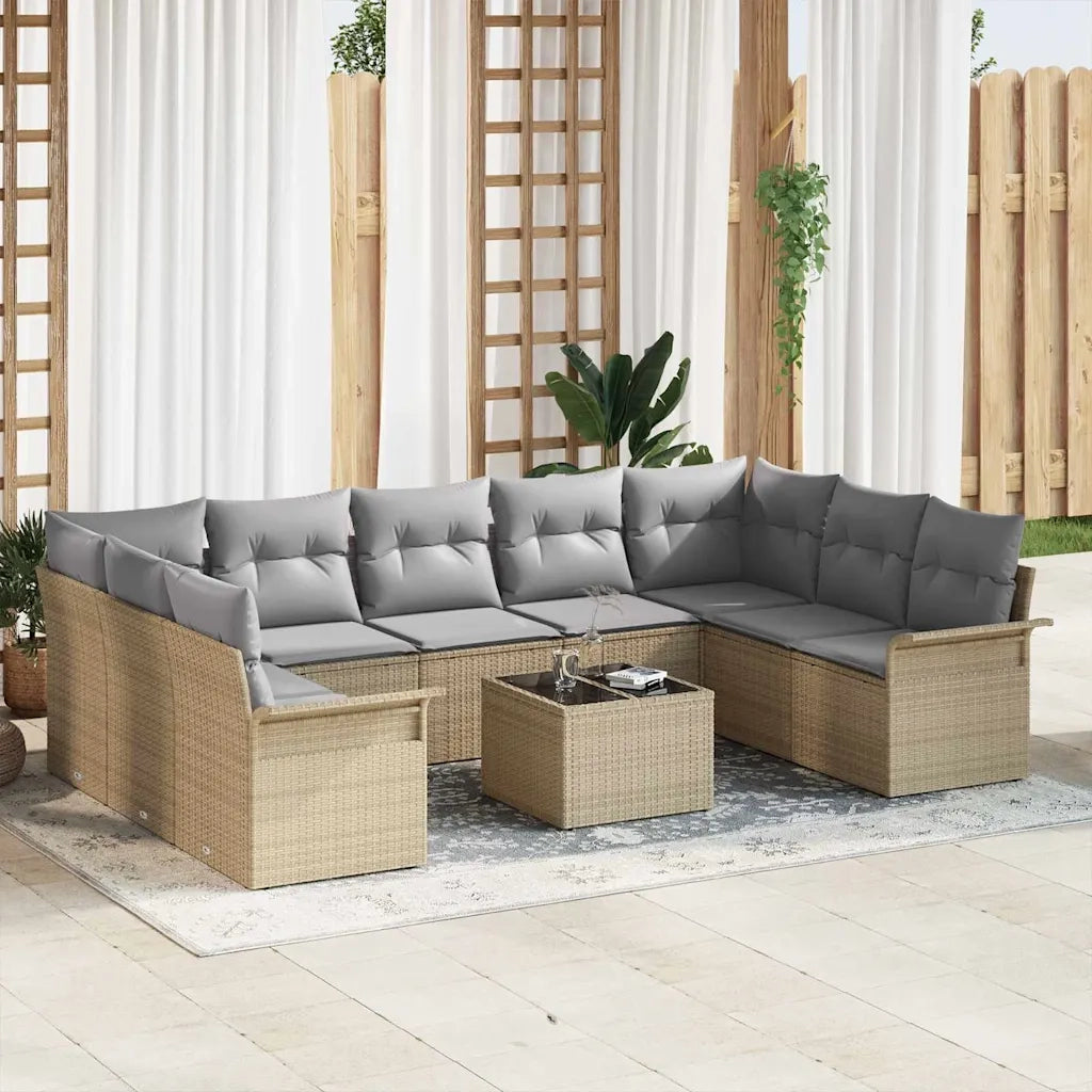 Set Divano da Giardino con archiviazione 10 pcs Nero polyrattan