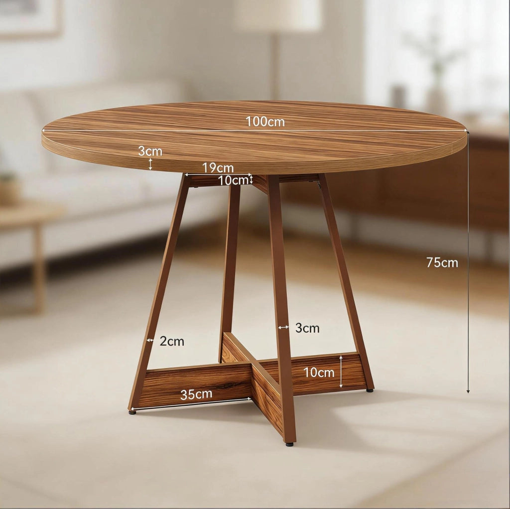 Tavolo da pranzo rotondo ? 100 cm in MDF marrone con base centrale