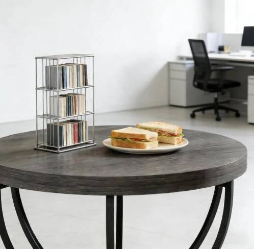 Tavolino da caff¨¨ rotondo a 2 livelli in legno e metallo colore grigio