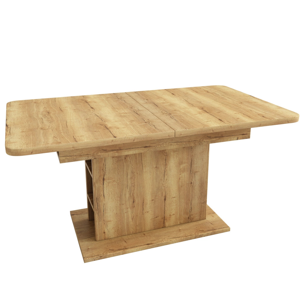 Tavolo da pranzo allungabile in pannelli truciolari e metallo, 110/130x70x75 cm, con spazio contenitivo, design rettangolare moderno color naturale