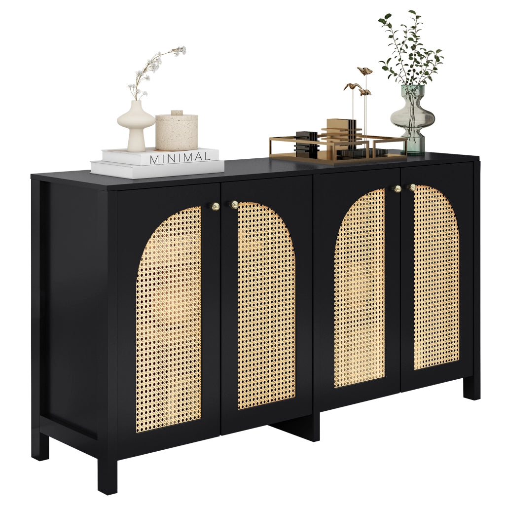 Credenza Moderna con Ante in Rattan e Maniglie in Metallo ¨C Xylo ¨C Nero