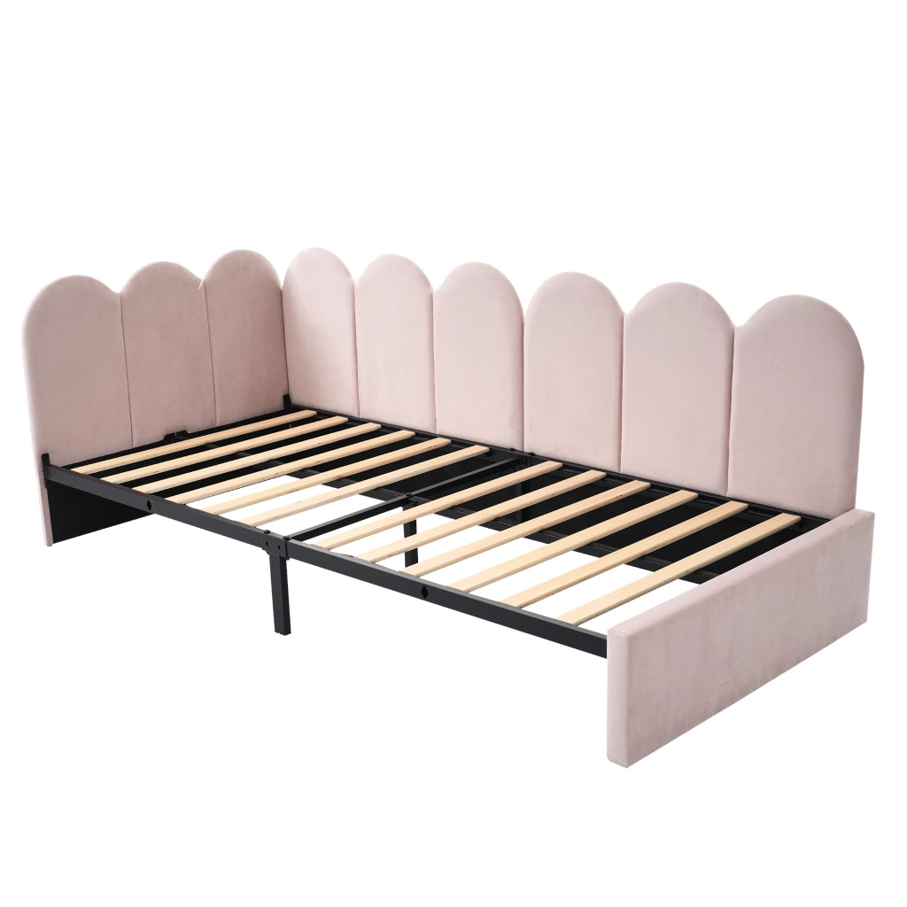 Letto da giorno 90x190 cm con 2 cassetti in velluto rosa