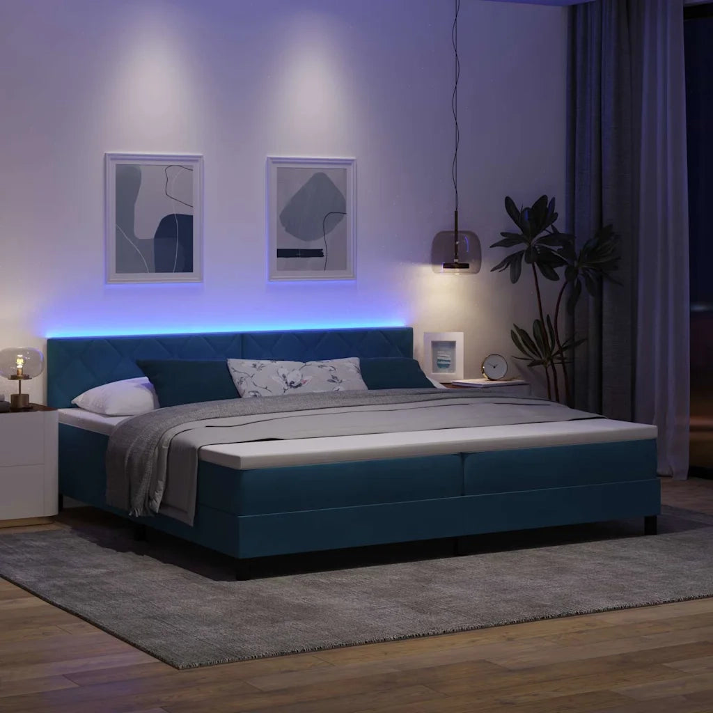 Letto a Sorgente LED con led Blu Scuro 200 x 200 cm Velluto