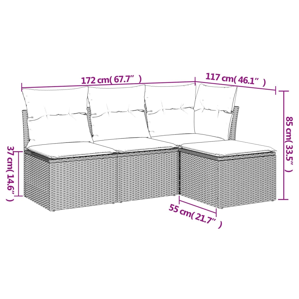 Set Divano da Giardino 4 pz con Cuscini-Sofa da Giardino-Divanetto da esterno Beige in Polyrattan 265117