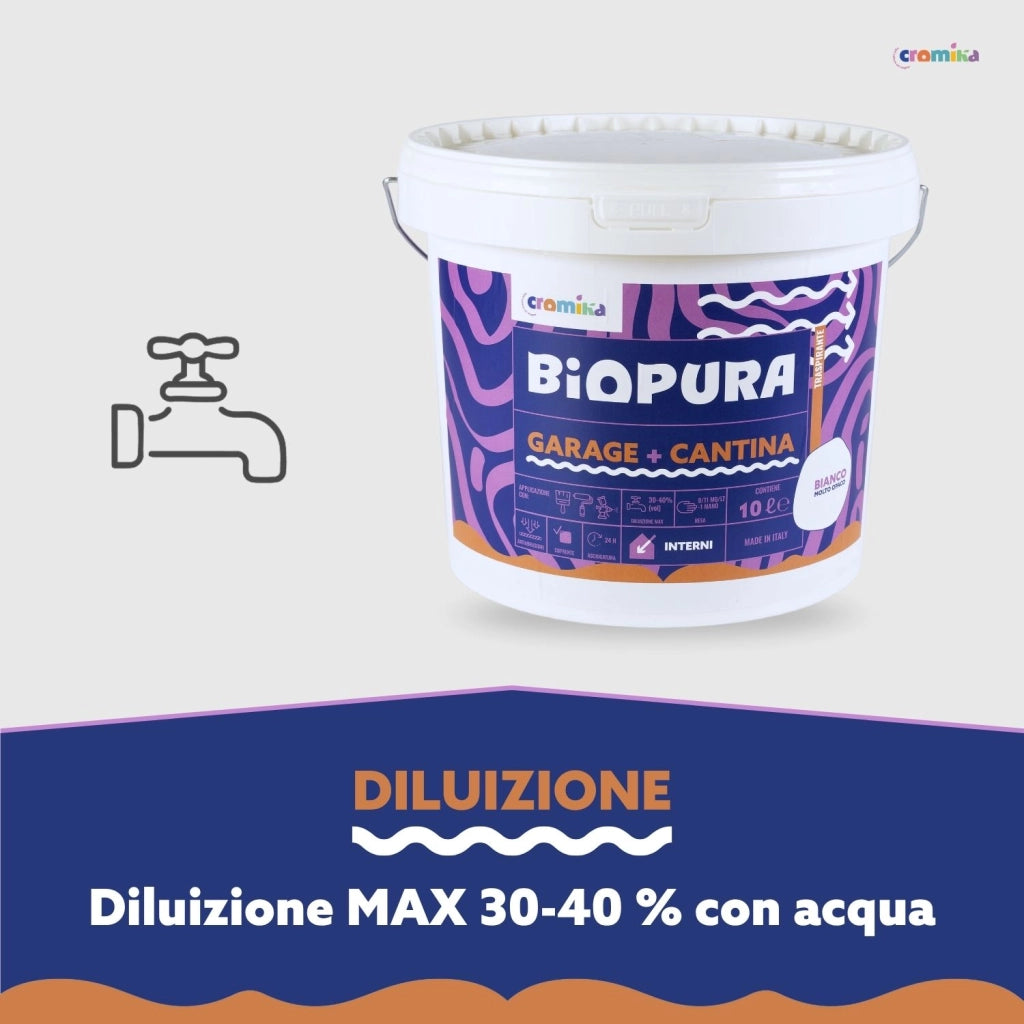 Pittura murale traspirante interni garage cantina linea biopura cromika *** formato 10 lt, confezione 1