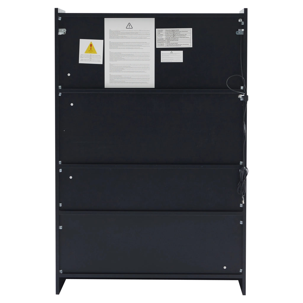 Vetrina LED con ante in vetro temprato e vano a ribalta, mobile contenitore per soggiorno, nero, 80 × 35 × 120 cm