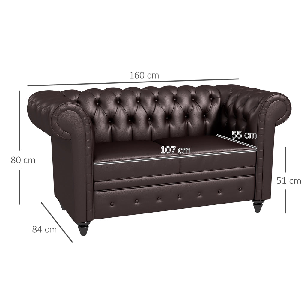 Divano 2 Posti Chesterfield in Ecopelle con Cuscino Rimovibile ¨C Minimal ¨C 160x84x80 cm Marrone