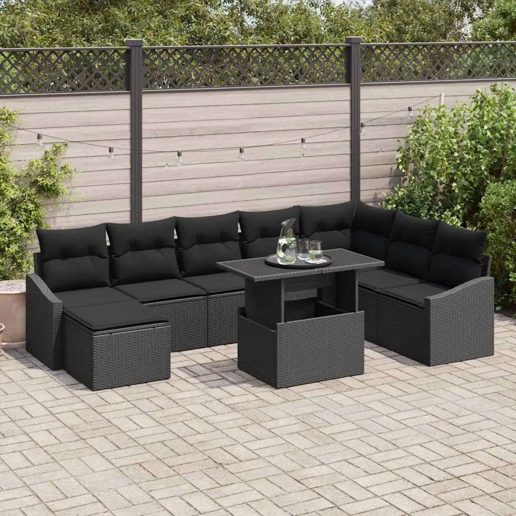 Set di divani con cuscino 9 pcs Nero polyrattan