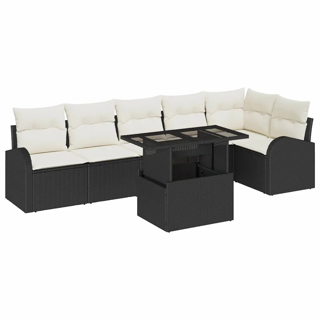 Set Divano da Giardino 7 pcs Nero e crema polyrattan