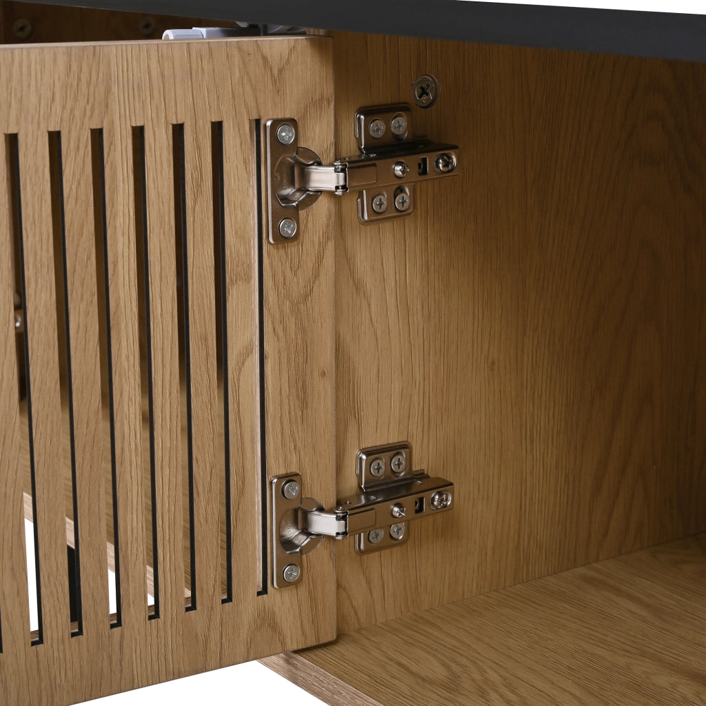 Mobile TV moderno con ante a griglia 190 x 35 x 45 cm in MDF e truciolare; color rovere