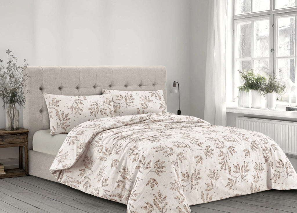 Copripiumino Sacco Piumone 100% Cotone Made In Italy Disegno Sambuco - Singolo - Nocciola