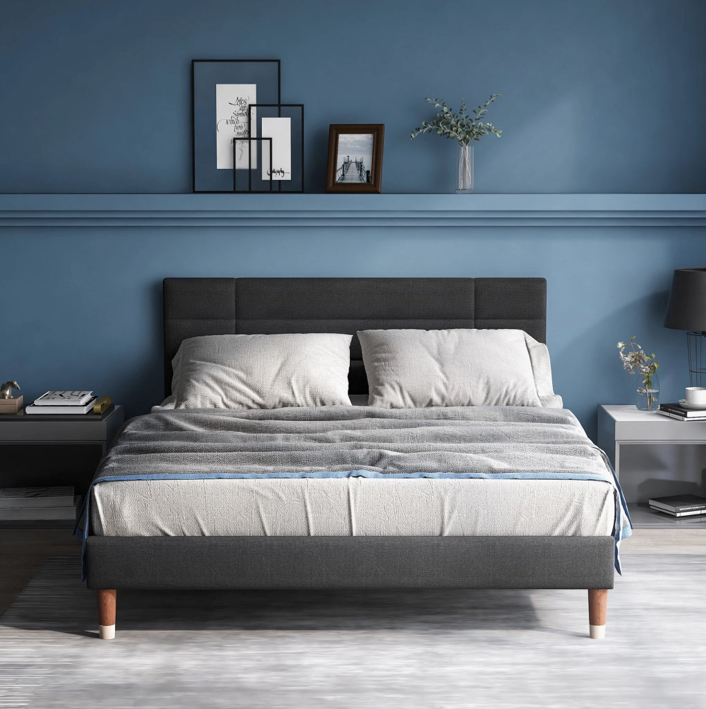 Letto imbottito 140x200 cm effetto lino grigio con testiera e materasso -