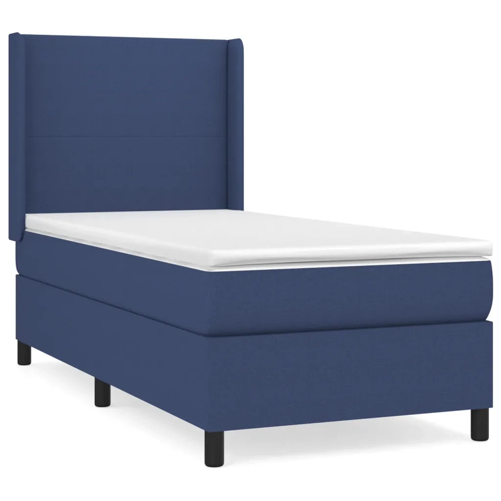 Letto singolo | Letto per adulti | Giroletto a Molle con Materasso Blu 90x190 cm in Tessuto