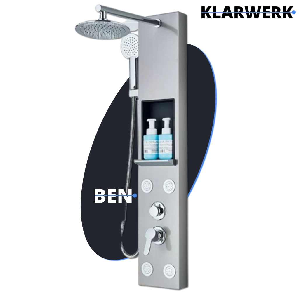 BEN | Pannello doccia soffione doccia a pioggia in acciaio inox | Sistema doccia idromassaggio spazzolata argento Miscelatore doccia rubinetto