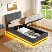 Letto singolo imbottito 90 × 200 cm con LED USB C testiera regolabile in velluto a coste grigio scuro