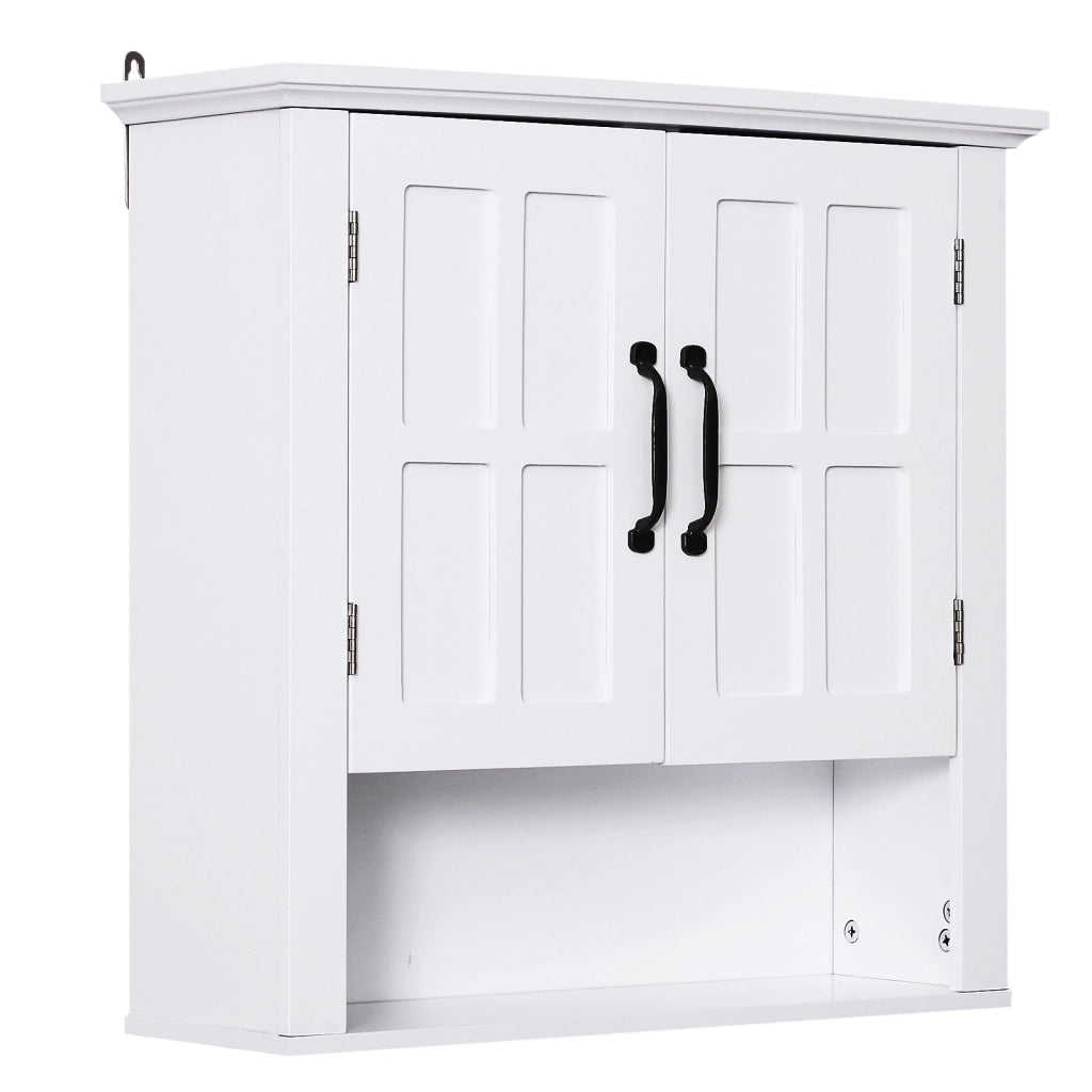 Mobiletto Pensile da Bagno Sospeso a Parete con 2 Ante Ripiani e Nicchia MDF Bianco Salvaspazio 60x20x58 cm