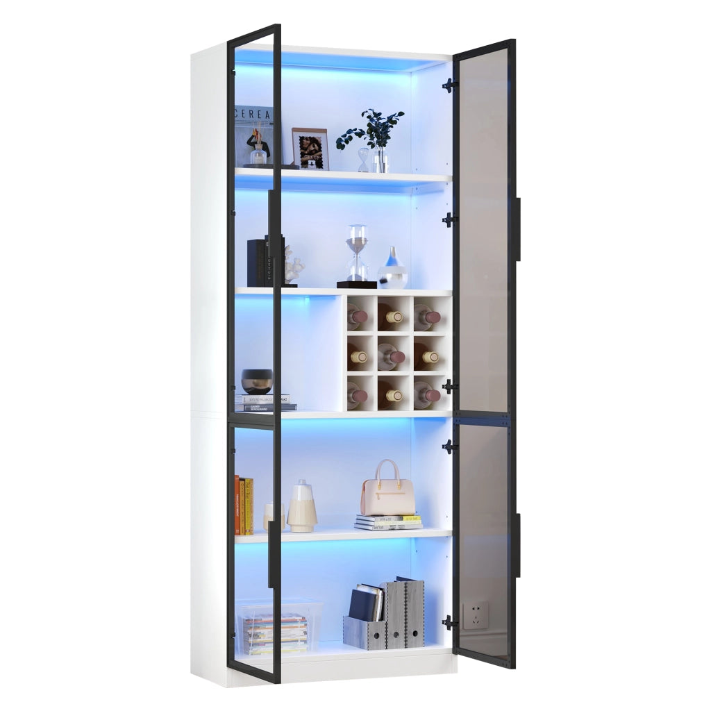 Vetrina 80x35x200 cm con illuminazione LED, ante in vetro in pannello truciolare bianco