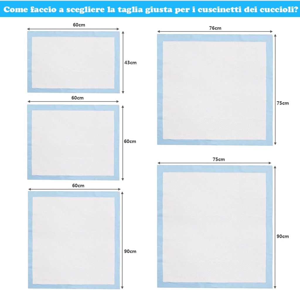Tappetini Igienici Grandi per Animali, Traverse Animali a 5 Strati, Assorbe Bene Senza Perdite (60 x 90 cm 100 Pezzi)