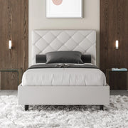Letto imbottito Piazza e mezzo 130x200 cm Priya - Bianco,Similpelle,Con rete
