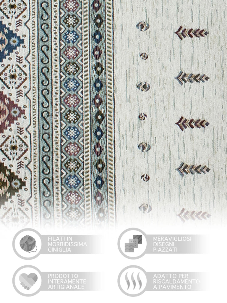 Tappeto Arredo Moderno Morbido in Ciniglia Ingresso Antiscivolo Prodotto Italiano  Soggiorno Camera Salotto Disegni Piazzati Cotone Varie Misure Grande Loom/Verde - 140x200 cm