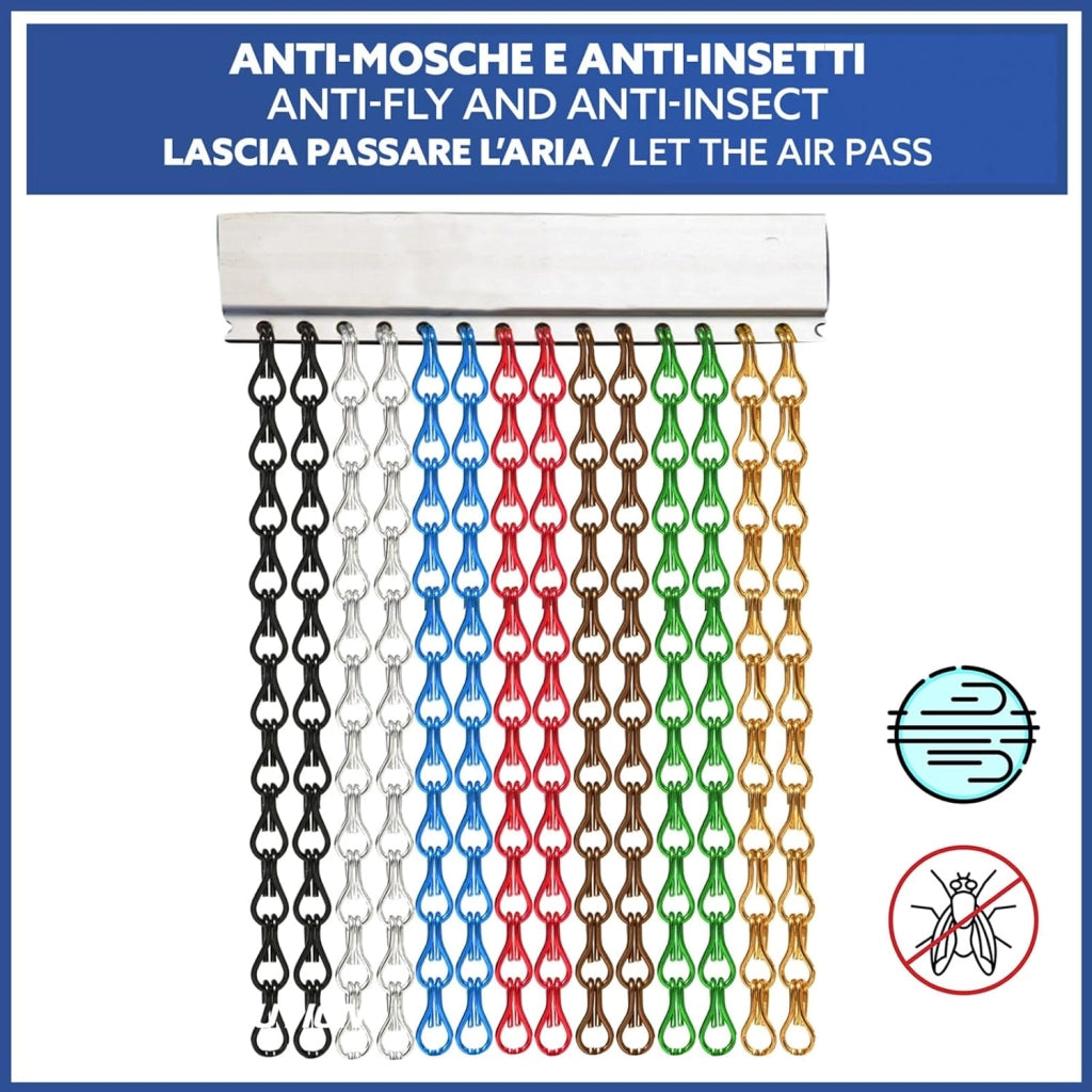 Tenda Catena Antimosche Alluminio Oro | Largh. 1,20m x Alt. 2m | Protezione Insetti, Porta, Esterno, Interno, Casa, Ufficio