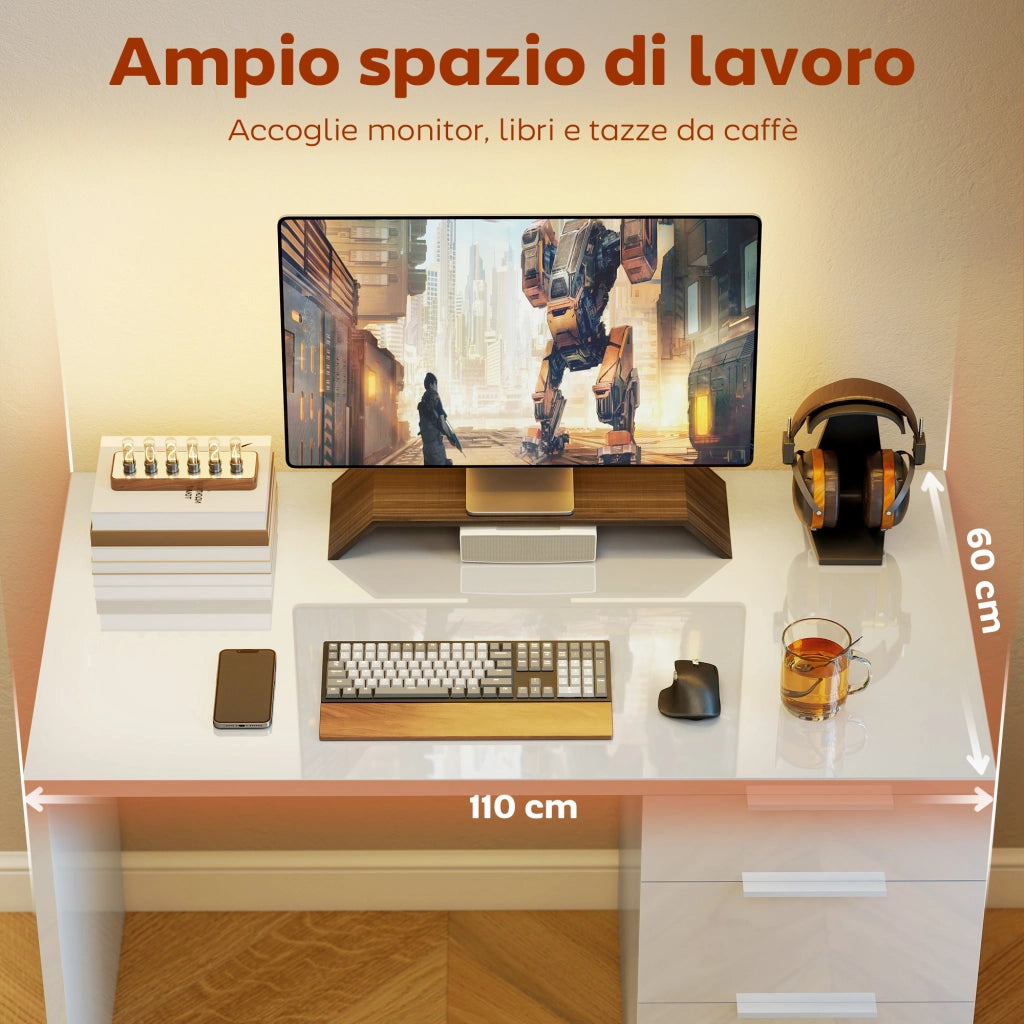 Scrivania con Cassetti ¨C Xylo ¨C Bianco Salvaspazio 110x61.5x75 cm