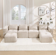 Divano modulare senza struttura 344x162x67 cm con pouf, tessuto in poliestere beige